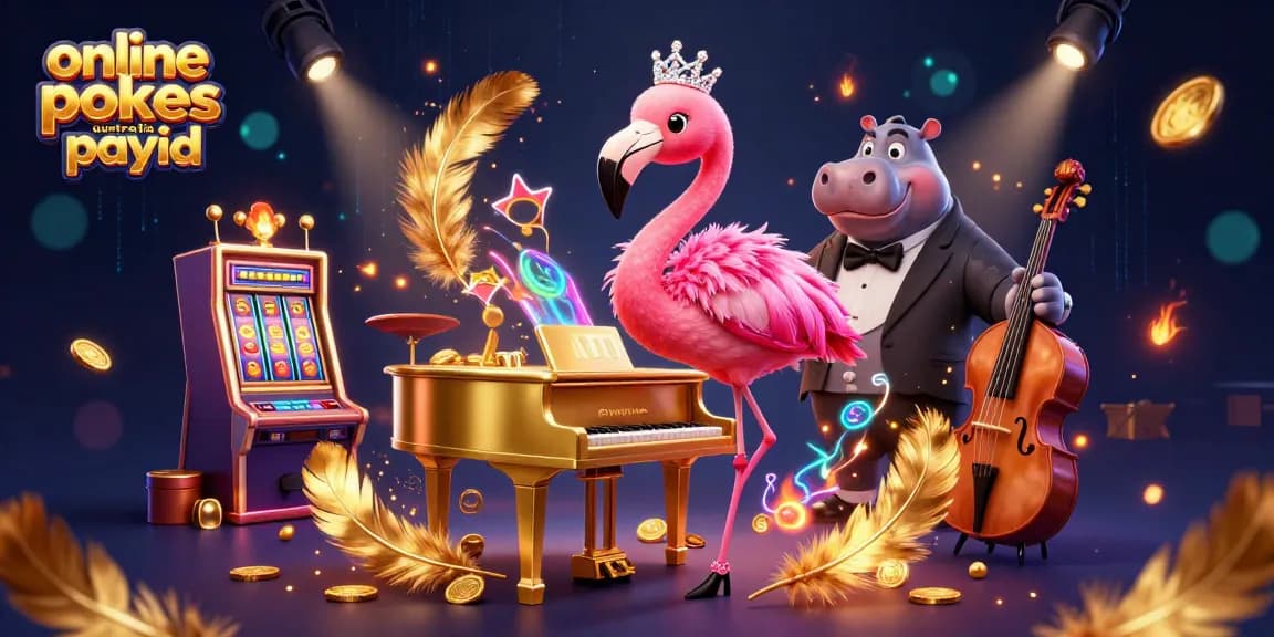 Play thrilling online pokies Australia PayID with interactive and colorful casino scene.