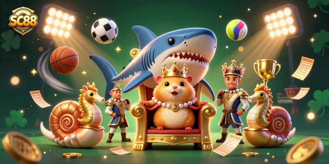 Engage in thrilling sports betting action with SC88 showcased in a vibrant 3D casino illustration.