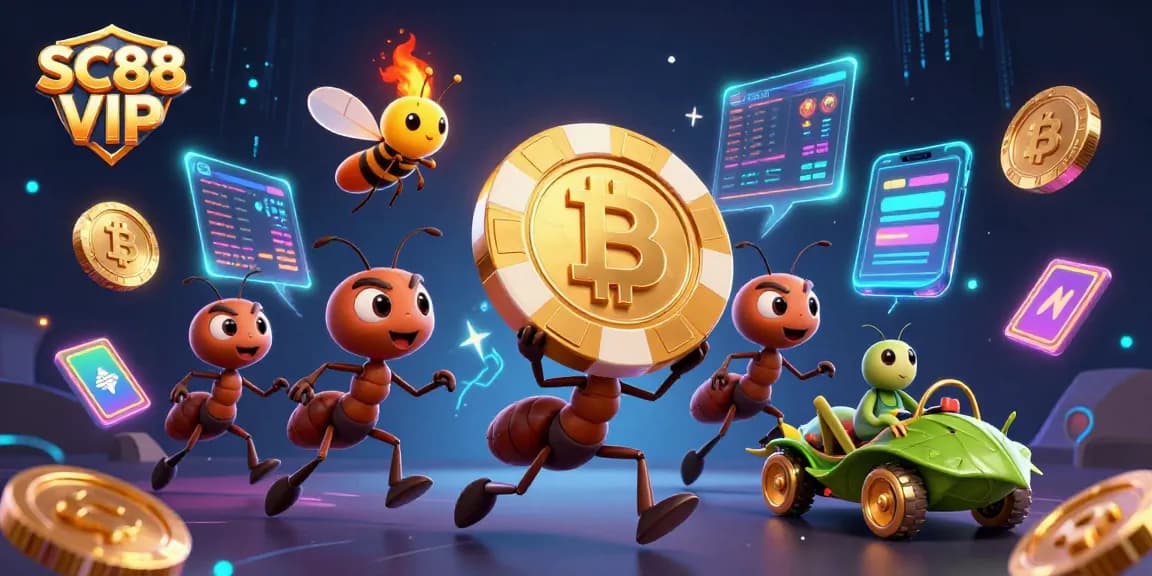 Experience the excitement of SC88 VIP with 3D animated characters capturing a massive poker chip.
