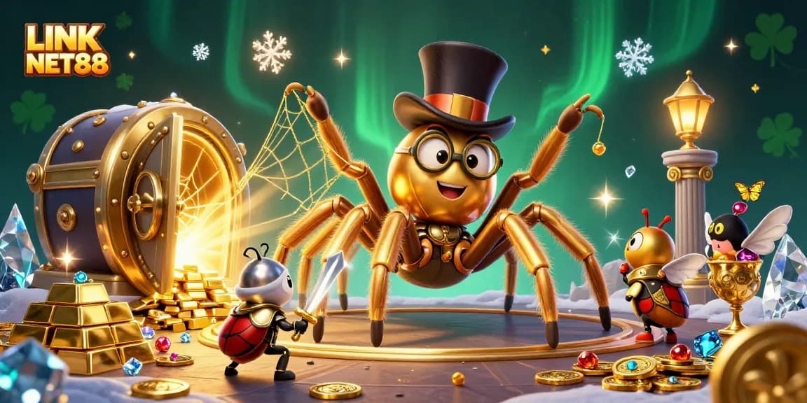 Experience exciting gameplay with LINK NET88 in a vibrant 3D casino illustration showcasing adventurous characters.