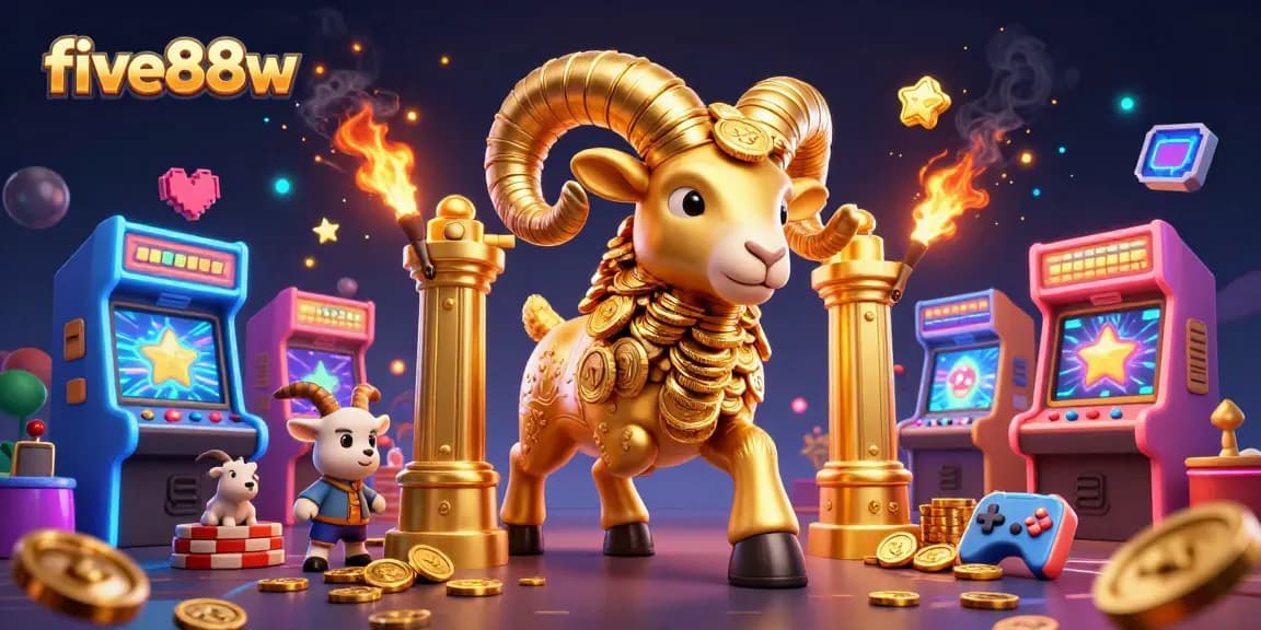 Play exciting games with five88w while showcasing a dynamic golden ram scene.
