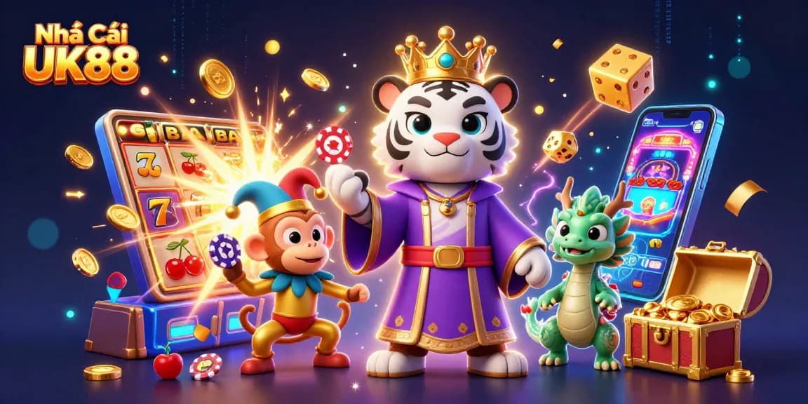 Experience thrilling play at Nhà Cái UK88 with exciting jackpots, colorful casino games, and vibrant character interactions.