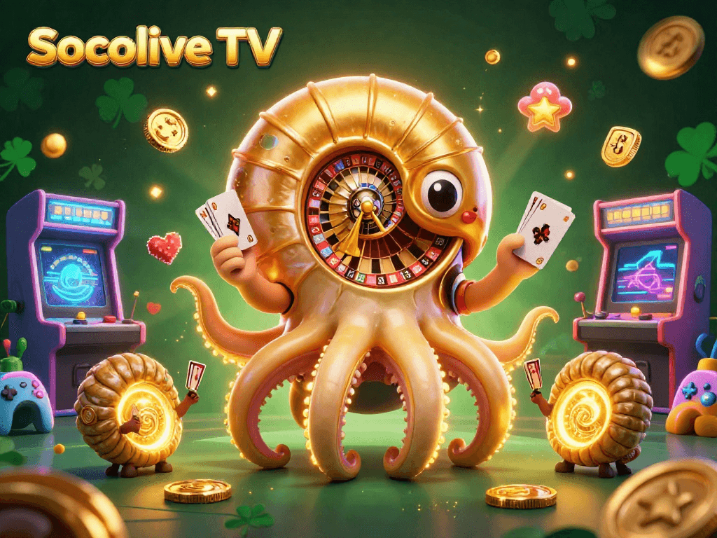 Experience Socolive TV with a vibrant 3D casino scene full of animated gaming excitement.