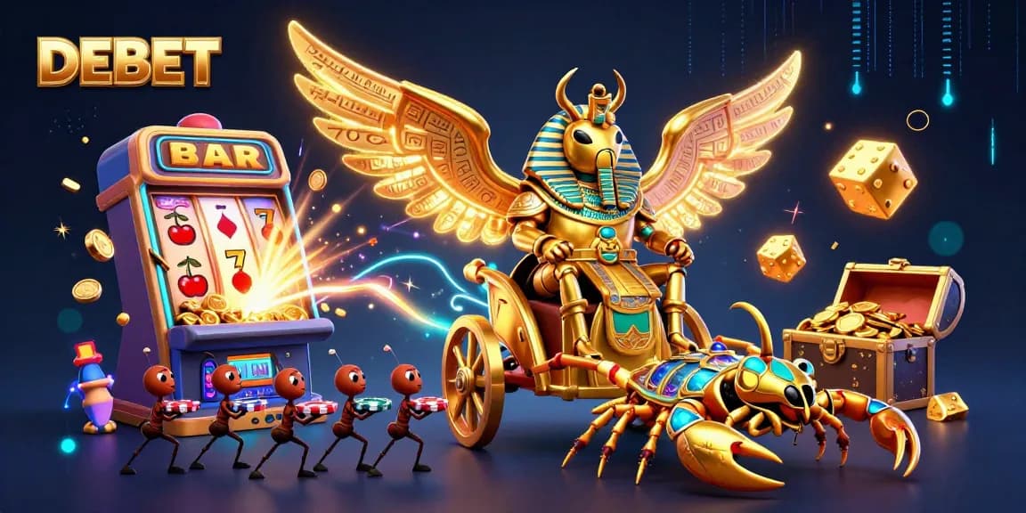 Experience DEBET's captivating casino journey with golden beetles, scorpions, and thrilling jackpots.