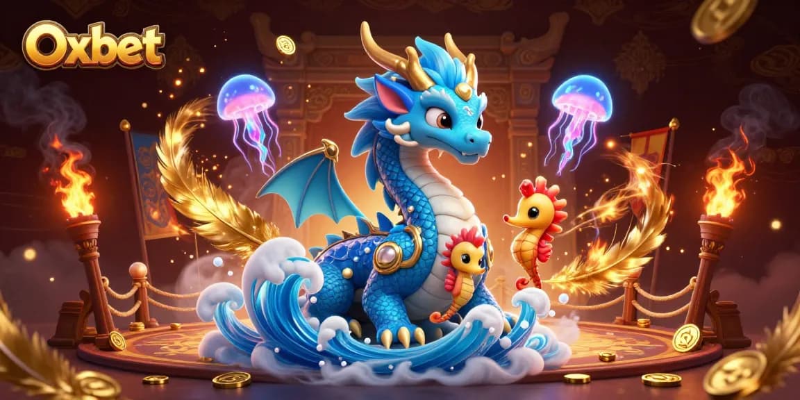 Engage with Oxbet's thrilling gameplay under the ocean, featuring a vibrant dragon and divine luck elements.