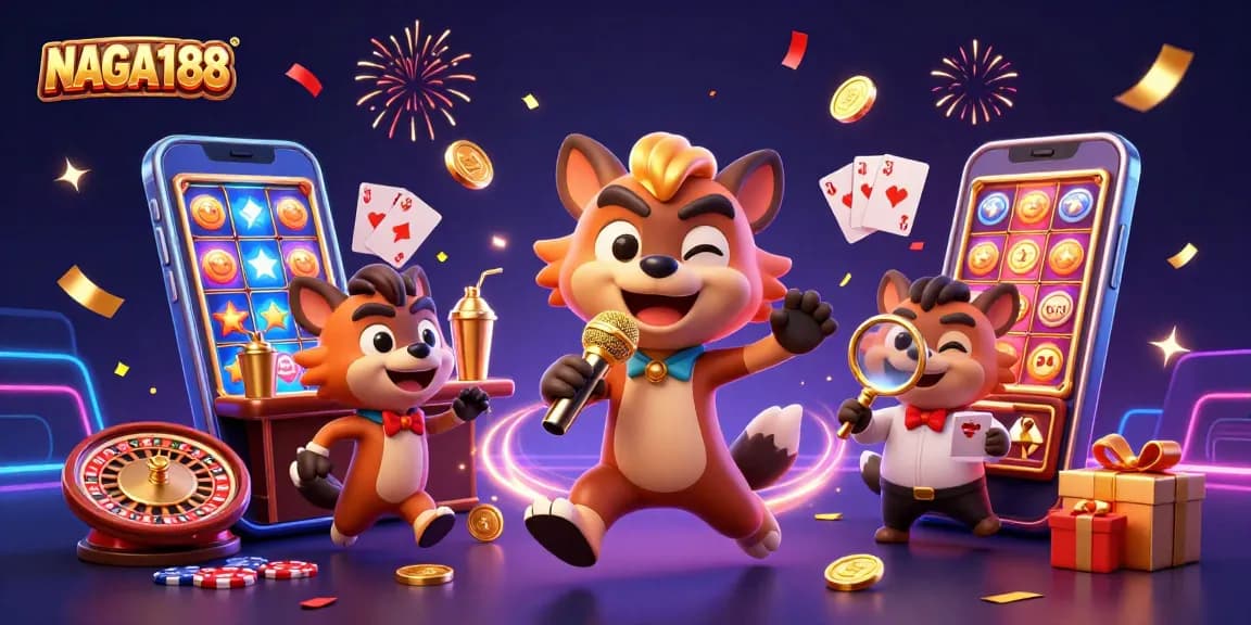 NAGA188 menghadirkan pengalaman kasino yang mendebarkan dengan karakter hyena dalam klub komedi di ilustrasi 3D