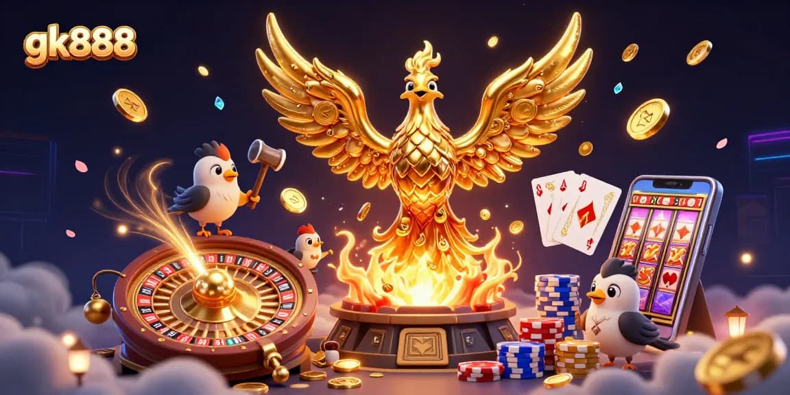 gk888 tạo ra sự phấn khích trong trò chơi casino với hình ảnh phượng hoàng vàng.