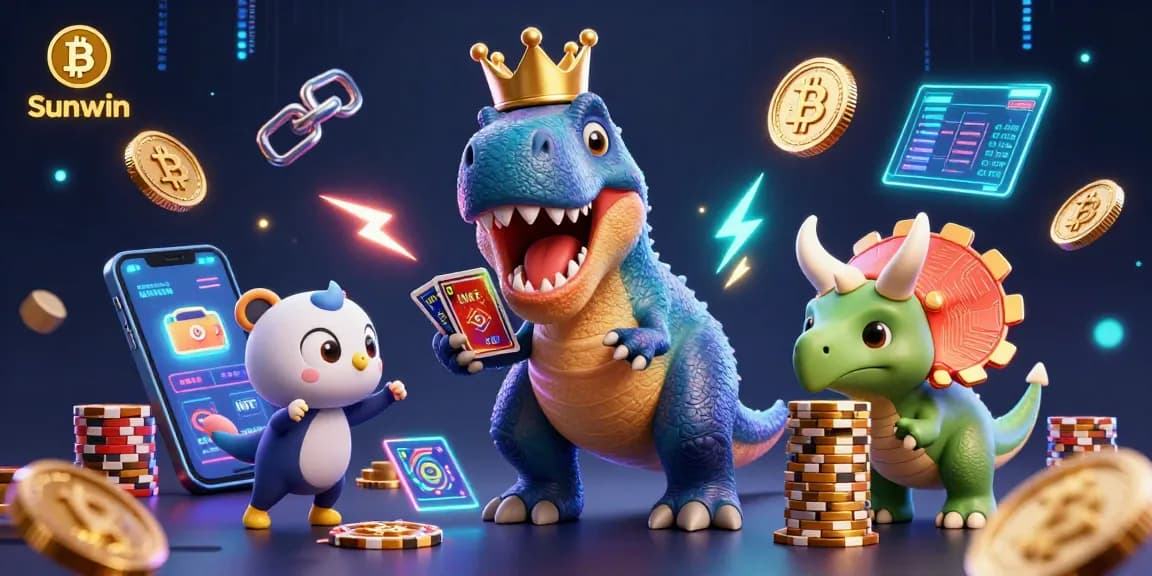 Sunwin offers an engaging gaming experience as a friendly T-Rex shuffles cards with entertaining assistants.