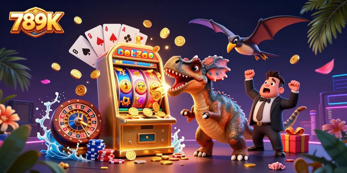 Engage with dynamic slots action as 789K jackpot wins explode from a slot machine in a vibrant casino.
