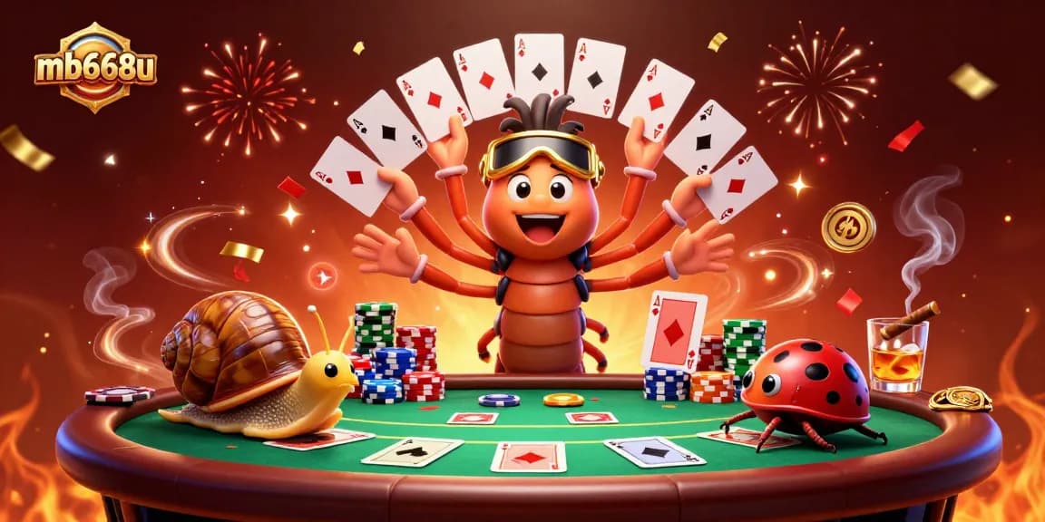 Engage in thrilling gameplay at mb668u with a dynamic casino scene featuring vibrant characters and poker elements.