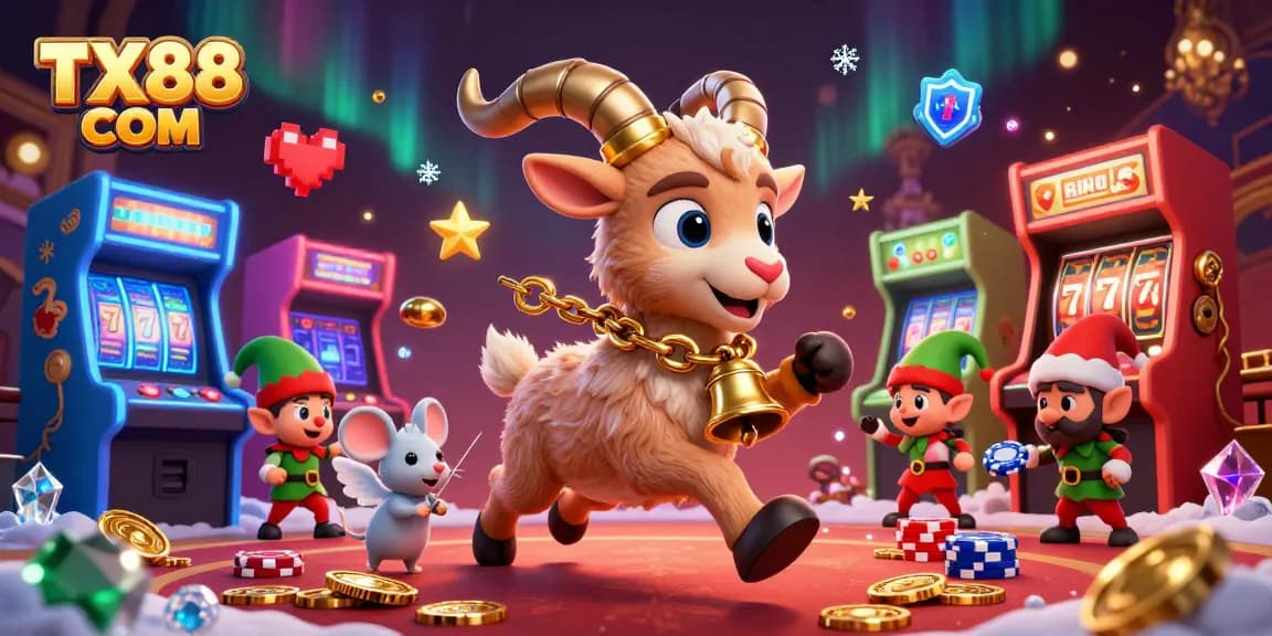 TX88 COM evokes excitement with vibrant 3D characters in a lively casino heist scene, featuring playful gremlins and Krampus.