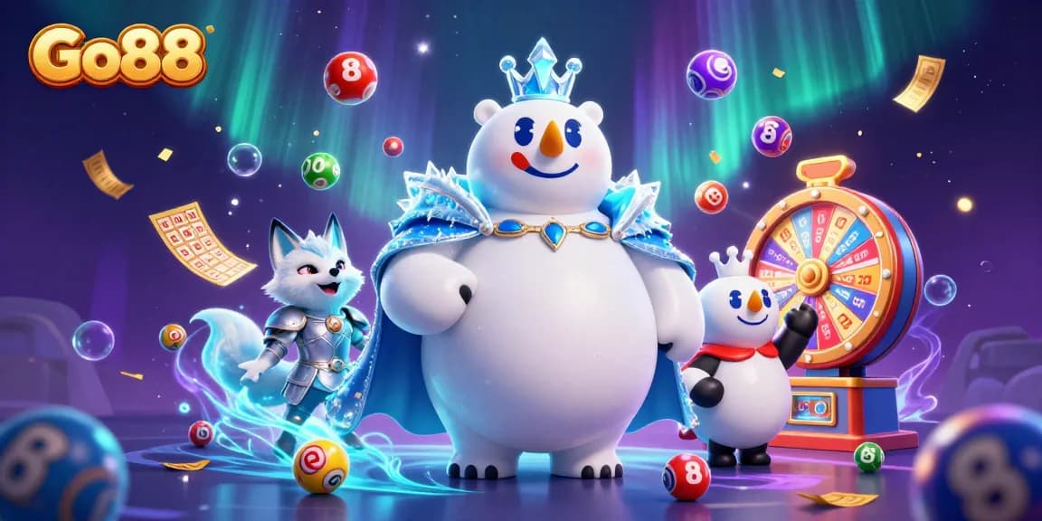 Play thrilling games at Go88 with exciting lottery elements and a dynamic polar bear scene.