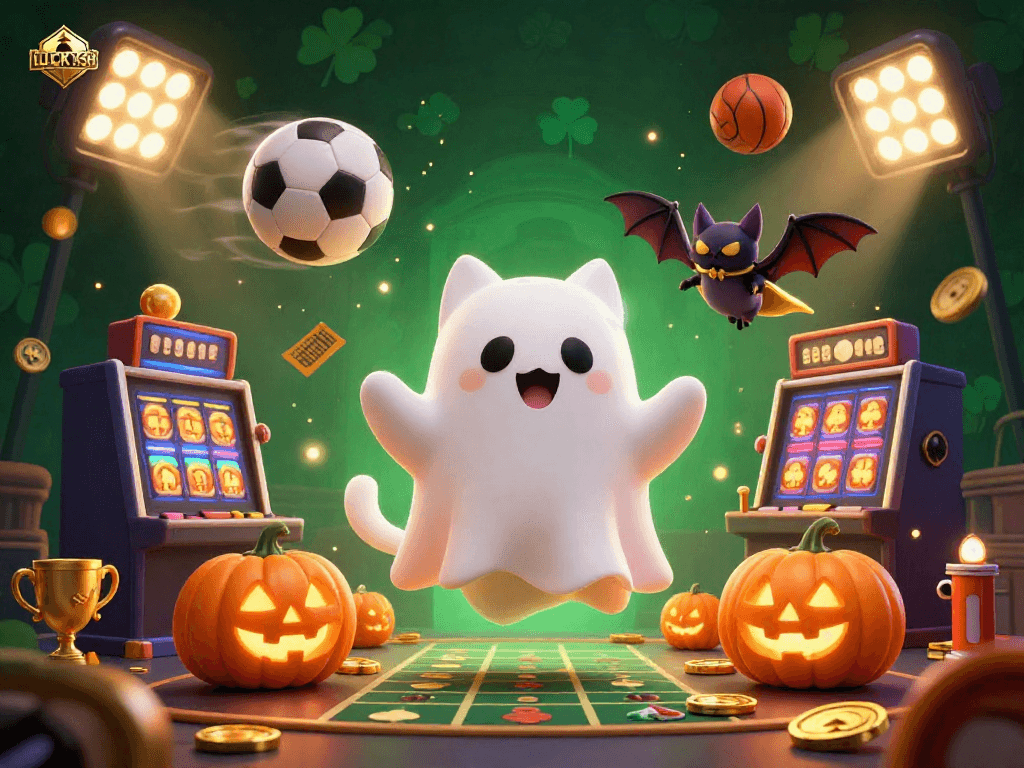 Experience the excitement at LUCKY88 with a friendly ghost cat and stunning gambling elements.