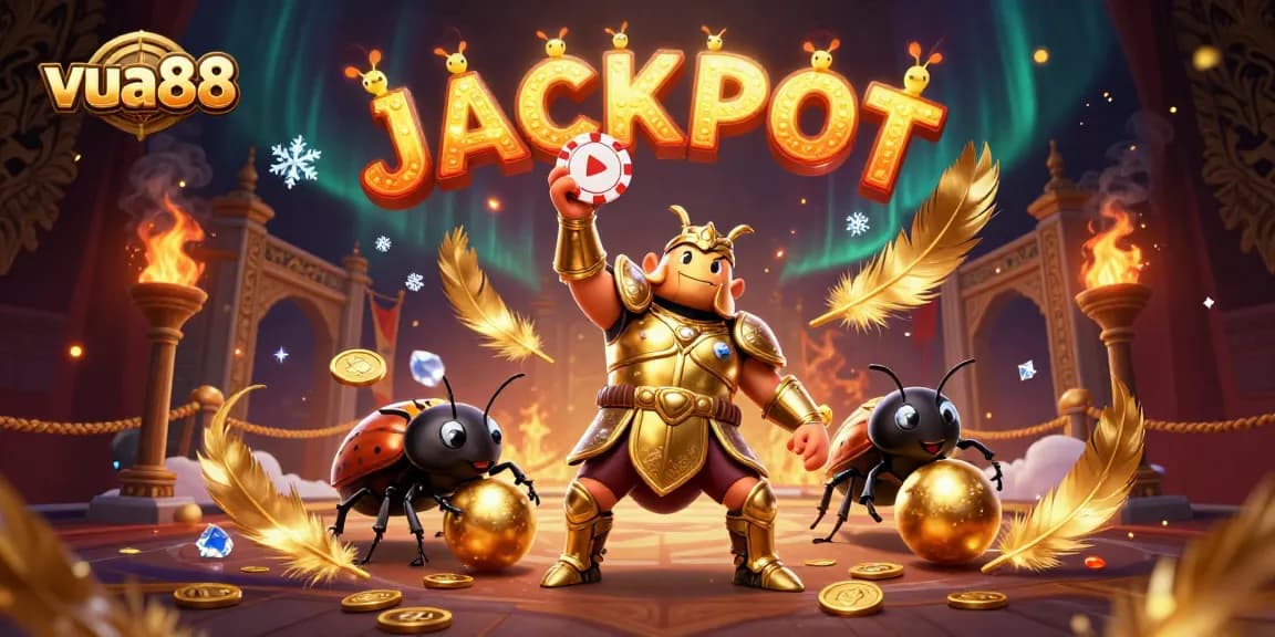 Win big with viu88's exciting games as a hercules beetle celebrates a jackpot victory with friends.