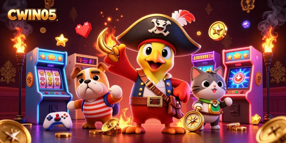 Experience thrilling gameplay with CWIN05 in this vibrant casino scene featuring pirate characters.