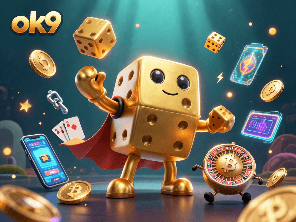 Experience thrilling gaming action with ok9's colorful casino characters in an exciting digital scene.