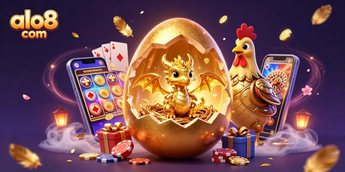 Experience thrilling gaming action at alo8 com with a golden dragon and poker elements.