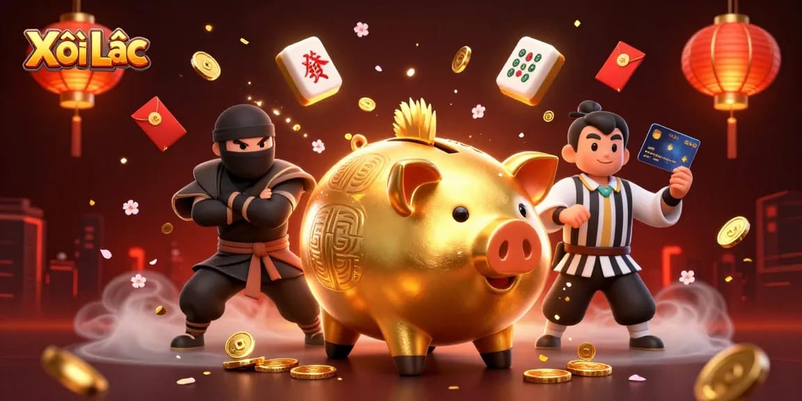 Xôi Lạc players engaging in a vibrant 3D casino illustration featuring an epic showdown of gambling characters.