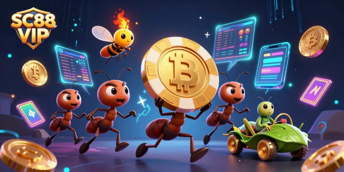 Experience the excitement of SC88 VIP with 3D animated characters capturing a massive poker chip.