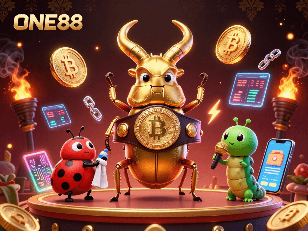 Engage with ONE88's thrilling gaming action featuring vibrant 3D characters and dynamic casino elements.