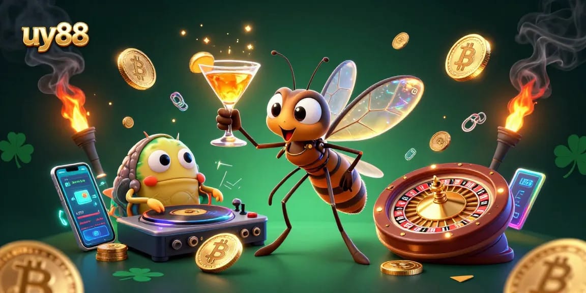 Join uy88 for exhilarating gaming action with dynamic characters celebrating casino victories.