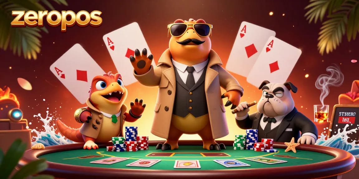Experience exciting gameplay at zeropos with raptors in a trench coat entering a VIP casino lounge.