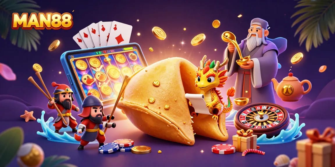 Unleash fortune with MAN88: Engage in thrilling casino adventures surrounded by golden characters.