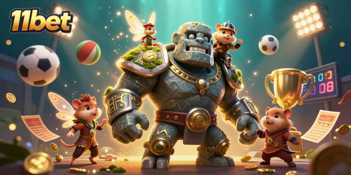 Experience the thrilling action of 11bet with fantasy characters in a vibrant casino scene.