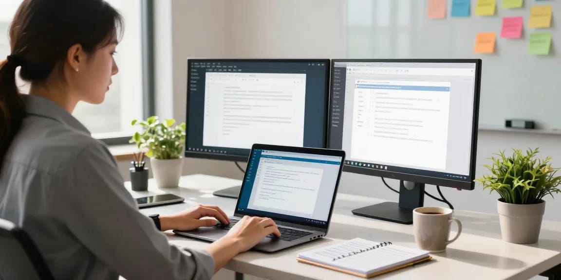 WPS Download in a vibrant tech workspace with a professional engaged in document editing and cloud integration.