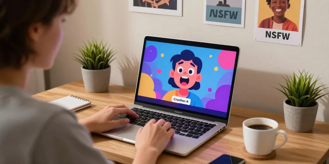 Dynamic user experience with nsfw ai character in a cozy home office.
