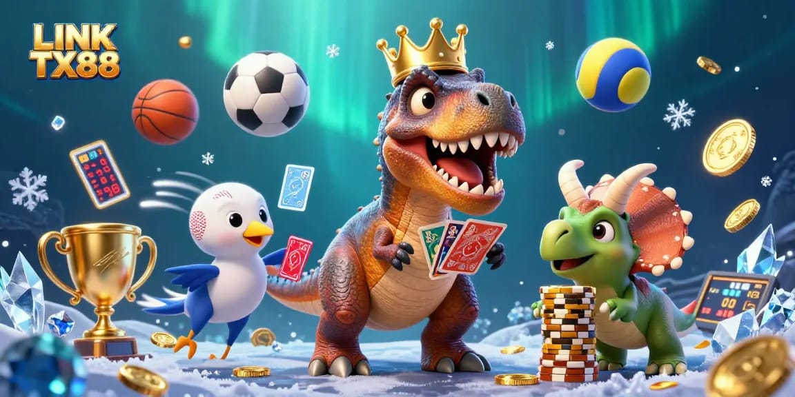 Experience thrilling gameplay with LINK TX88 as a T-Rex shuffles cards, pterodactyl assists, and triceratops stacks chips.