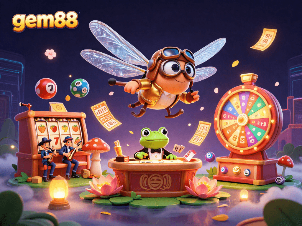 Experience gem88 winning moments with a vibrant casino scene featuring lively characters and gaming action.