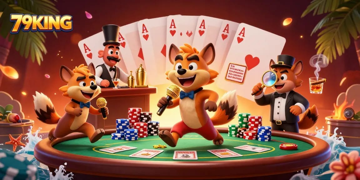 Experience the lively comedy at 79KING casino, where hyenas entertain with games and drinks.