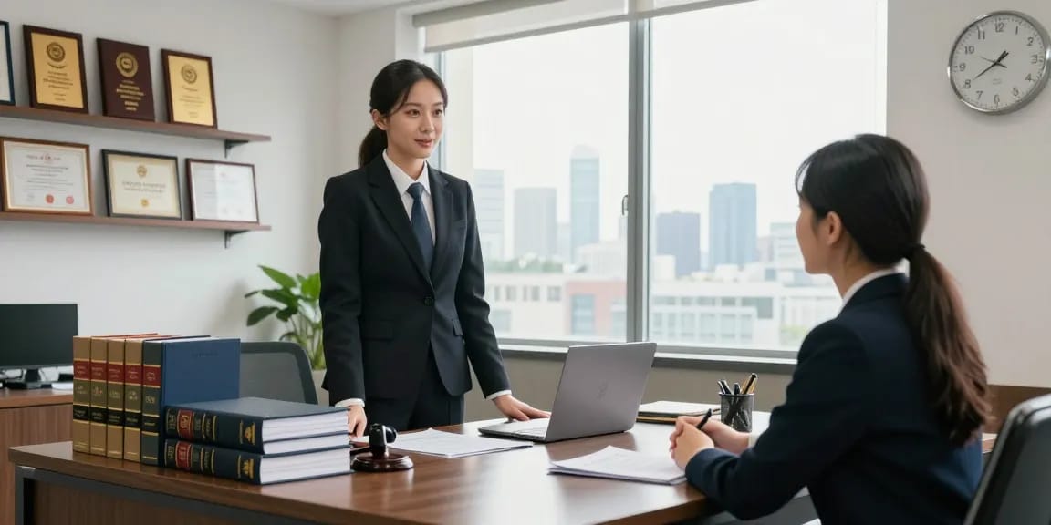 Visit their website to see a lawyer consulting in a bright, professional office setting.
