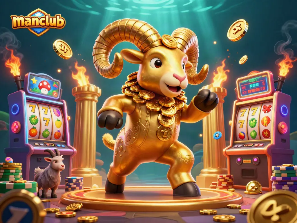 Bettors enjoy jackpot excitement at manclub with colorful slot machines and golden ram