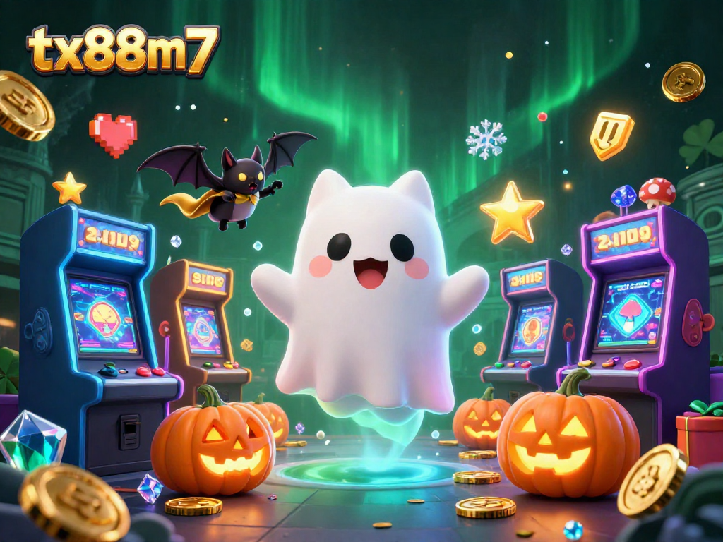 Win big at tx88m7 with a whimsical haunted casino scene featuring our ghost cat and vibrant game elements!