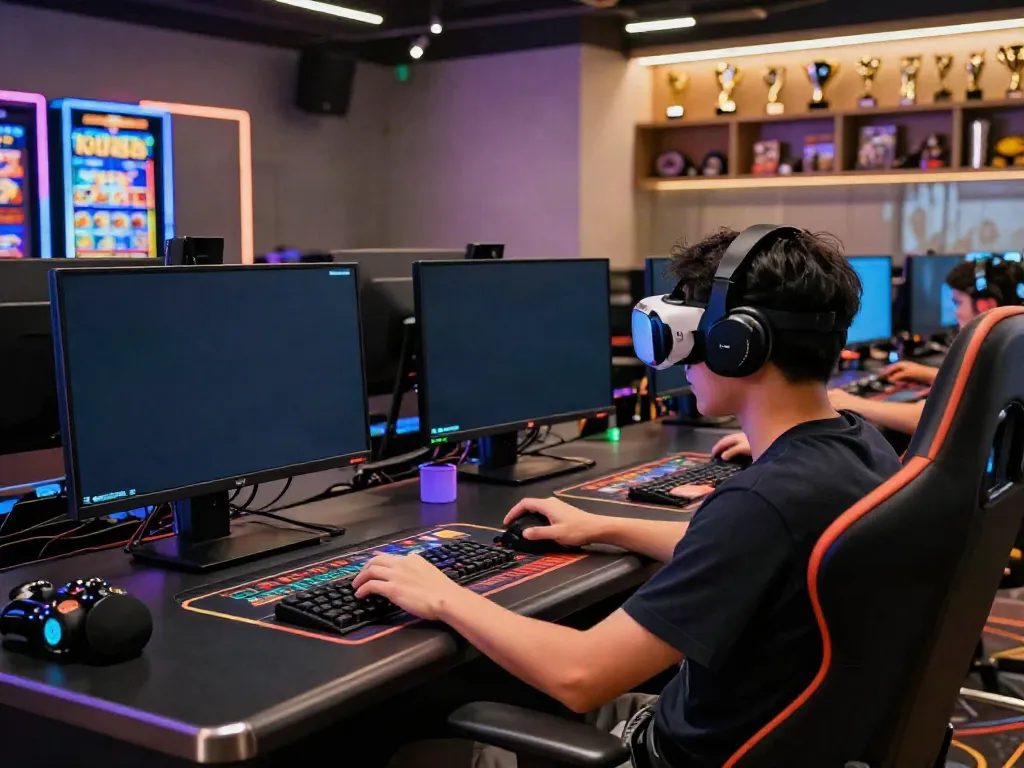 Exciting online gaming atmosphere at KU88 with vibrant casino games and modern setup.