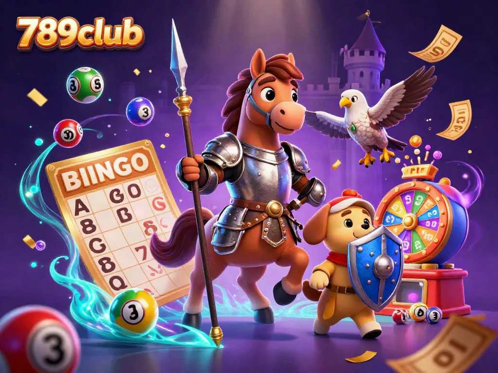 Experience thrilling wins at 789club with vibrant casino elements dynamically surrounding colorful characters.