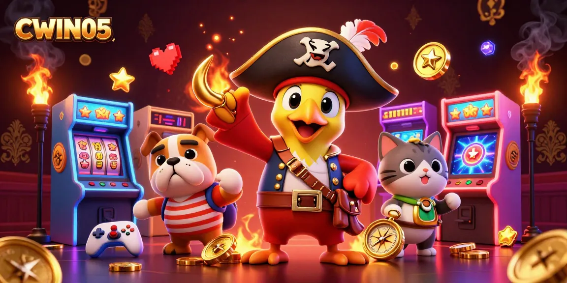 Experience thrilling gameplay with CWIN05 in this vibrant casino scene featuring pirate characters.