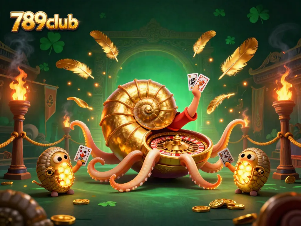 Engage with 789club's vibrant casino adventure featuring a giant nautilus casino scene packed with golden elements.