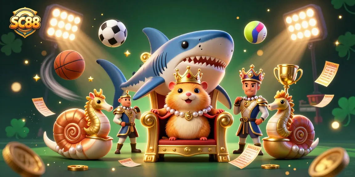 Engage in thrilling sports betting action with SC88 showcased in a vibrant 3D casino illustration.