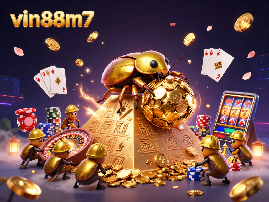Experience the excitement at vin88m7 as a golden dung beetle rolls coins towards jackpot wins!
