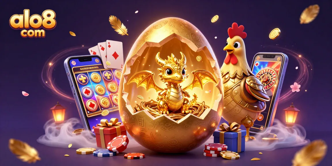Experience thrilling gaming action at alo8 com with a golden dragon and poker elements.