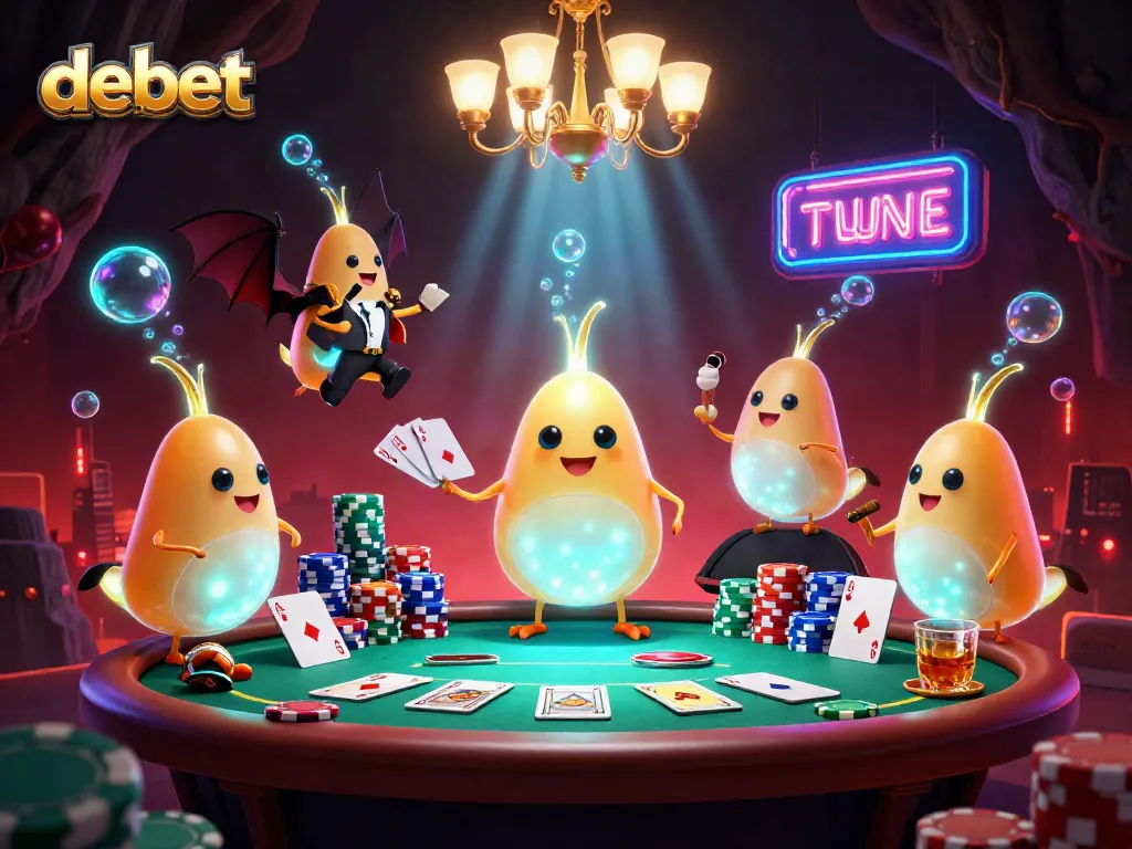 Experience the immersive debet casino atmosphere with glowing characters and vibrant poker action.