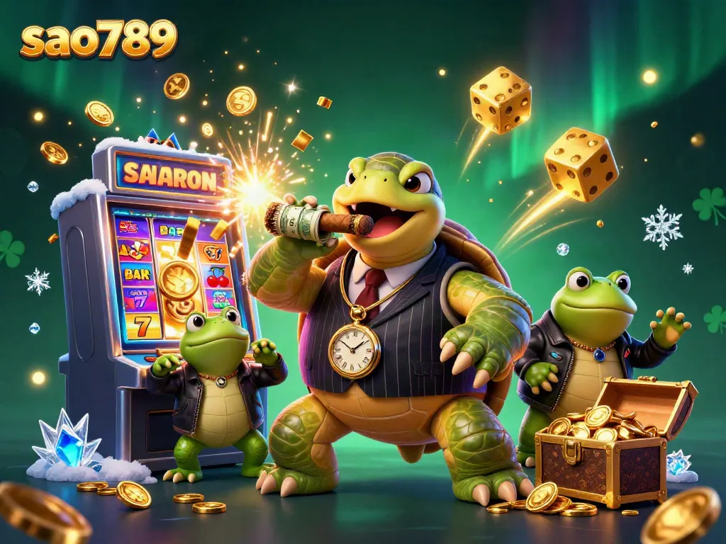 Experience thrilling moments at sao789 with cartoon turtle mobster and jackpot excitement!