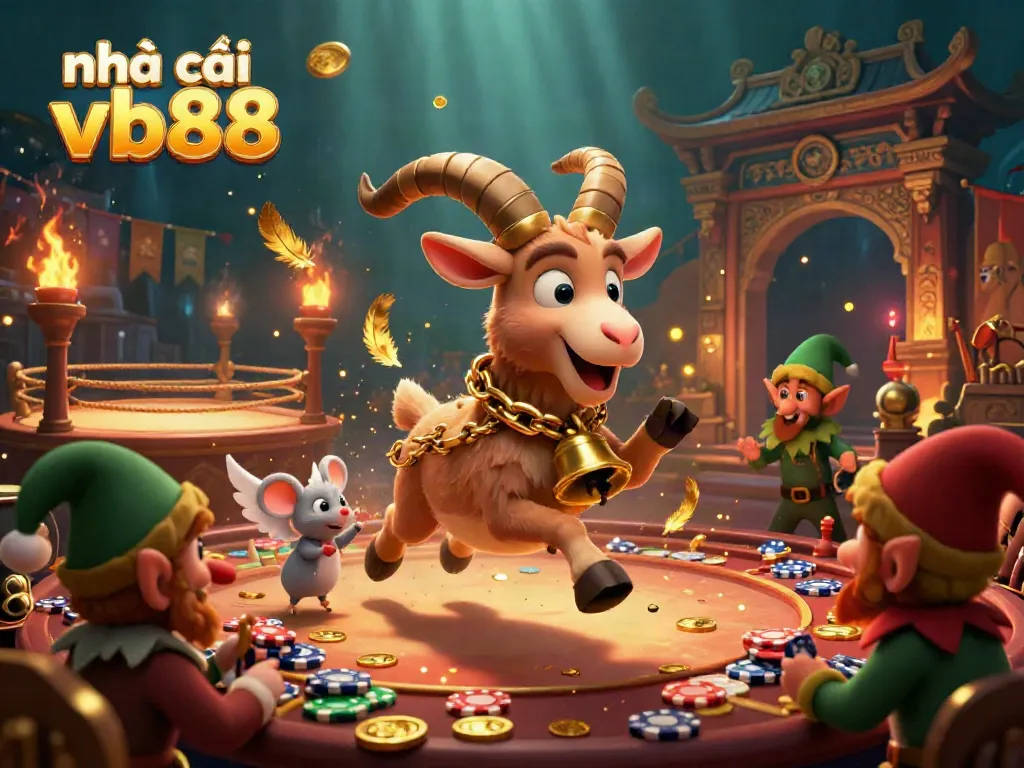 Experience the thrill with nhà cái vb88 in a festive, animated casino scene with playful characters.