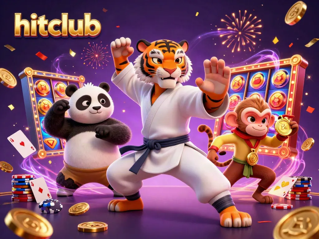 Experience the excitement of hitclub with a 3D kung fu tiger and friends amidst dynamic casino elements.