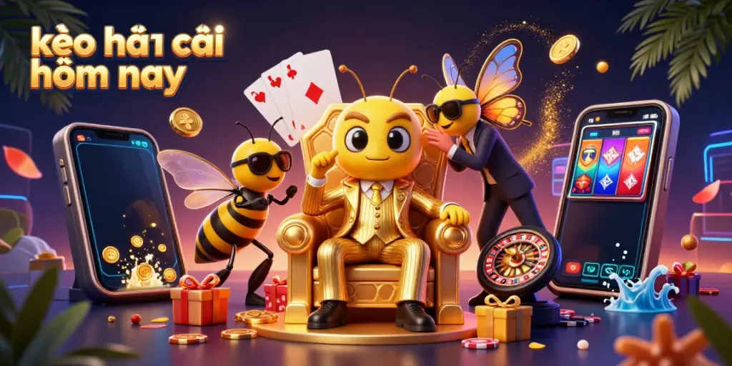 Engage with the kèo nhà cái hôm nay as vibrant characters surround a dynamic betting scene