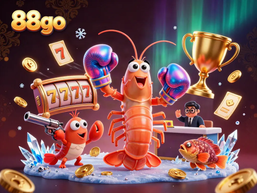 Experience the thrill of 88go's vibrant casino world with a dynamic 3D illustration featuring playful marine characters.