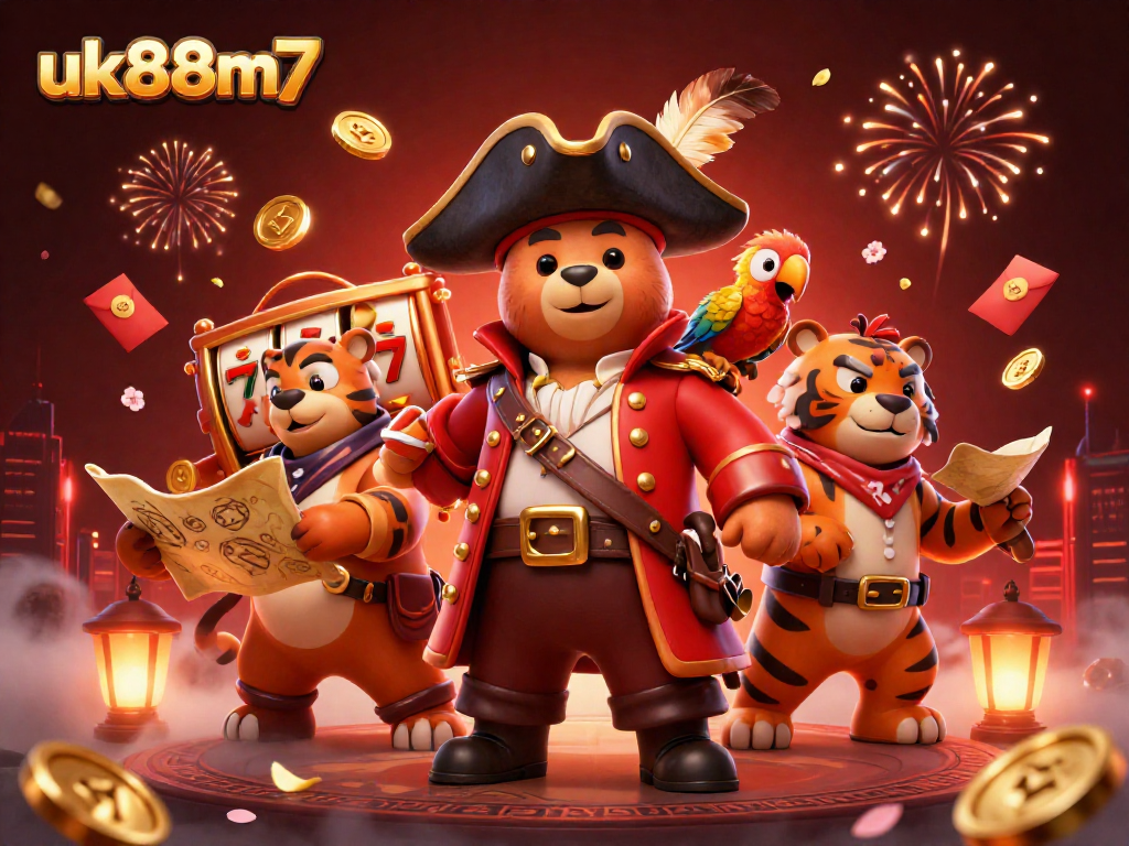 Experience an exhilarating moment at a 3D casino with uk88m7's spinning slot reels and dynamic characters in action.